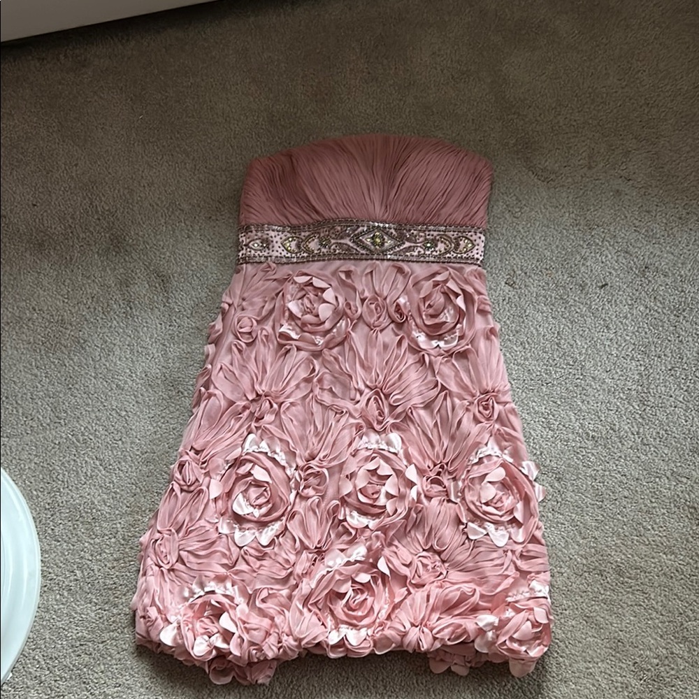 Sue Wong Pink Strapless Dress with Floral Details